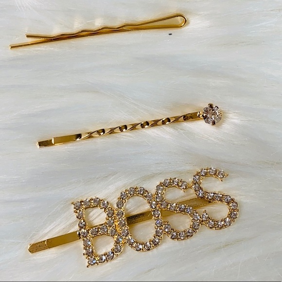 Hair Clip Set of 3 Rhinestone Boss Accessories - Picture 2 of 4
